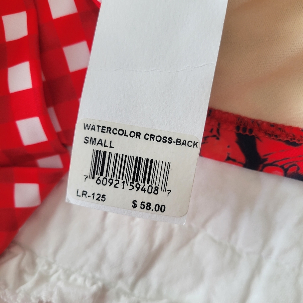 Lime Ricki Watercolor Crossback Tankini Top S NWT Red Floral X Gingham - Picture 13 of 13
